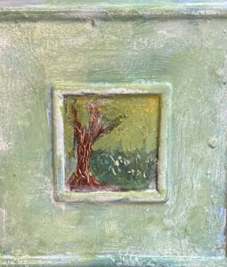 Tree Scene on Pottery, artwork by Laurie Hollman, 2026